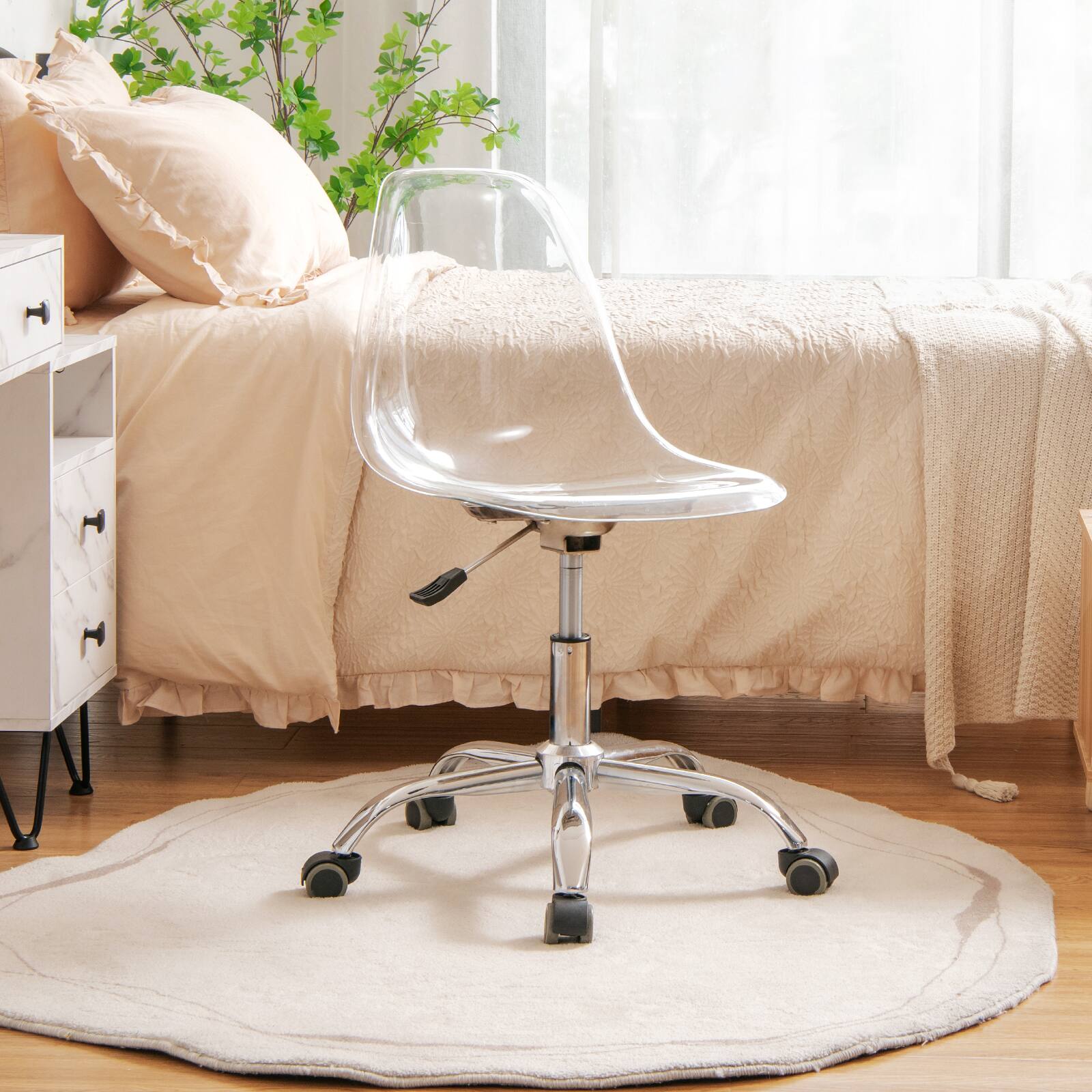 Alt View 1. Ecooso - Office Chair Swivel Acrylic Armless Desk Chair with Adjustable Height - White.