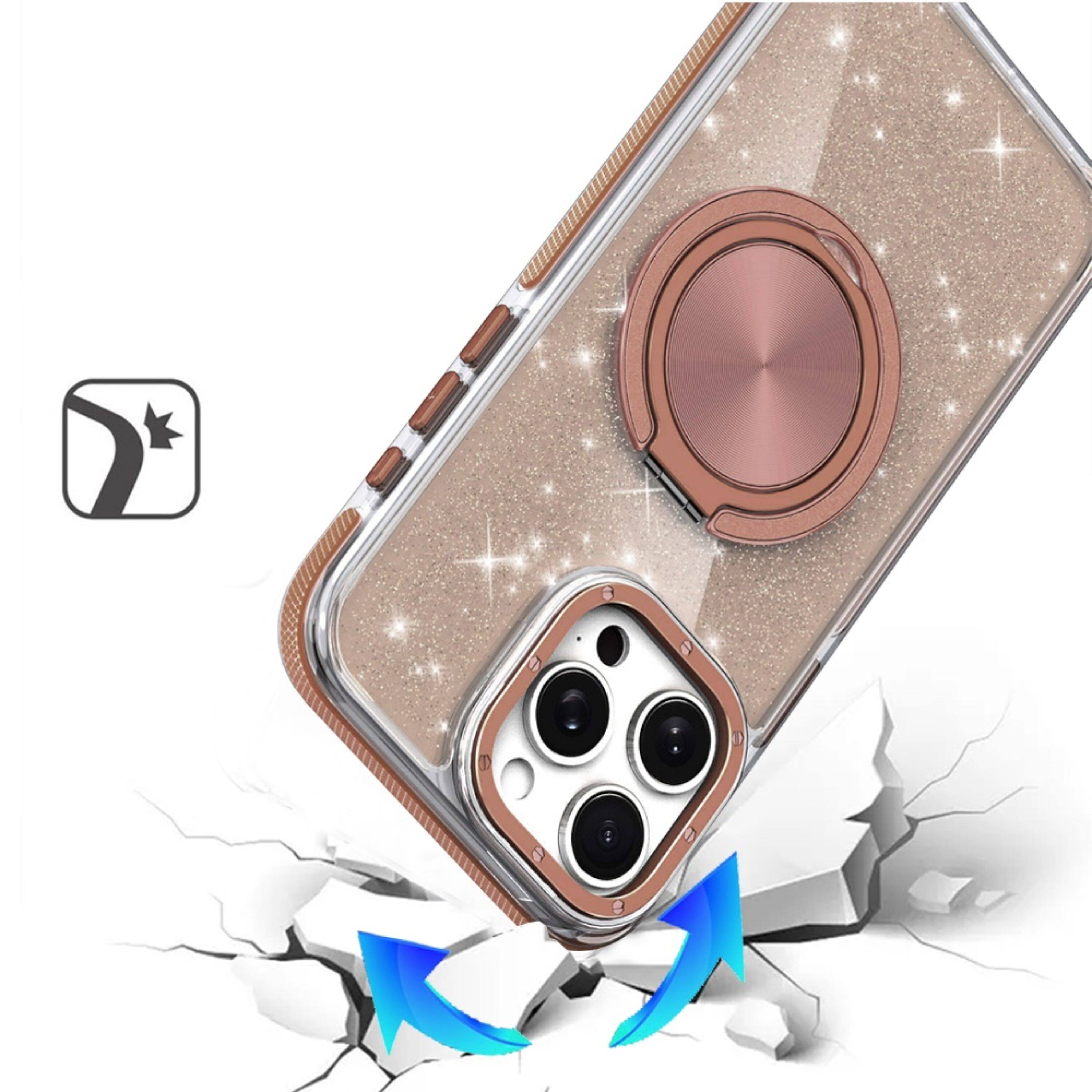 Left. Kitcheniva - Full Glitter Magnetic Metal Stand Case For iPhone 14 Pro Max Gold - Gold.