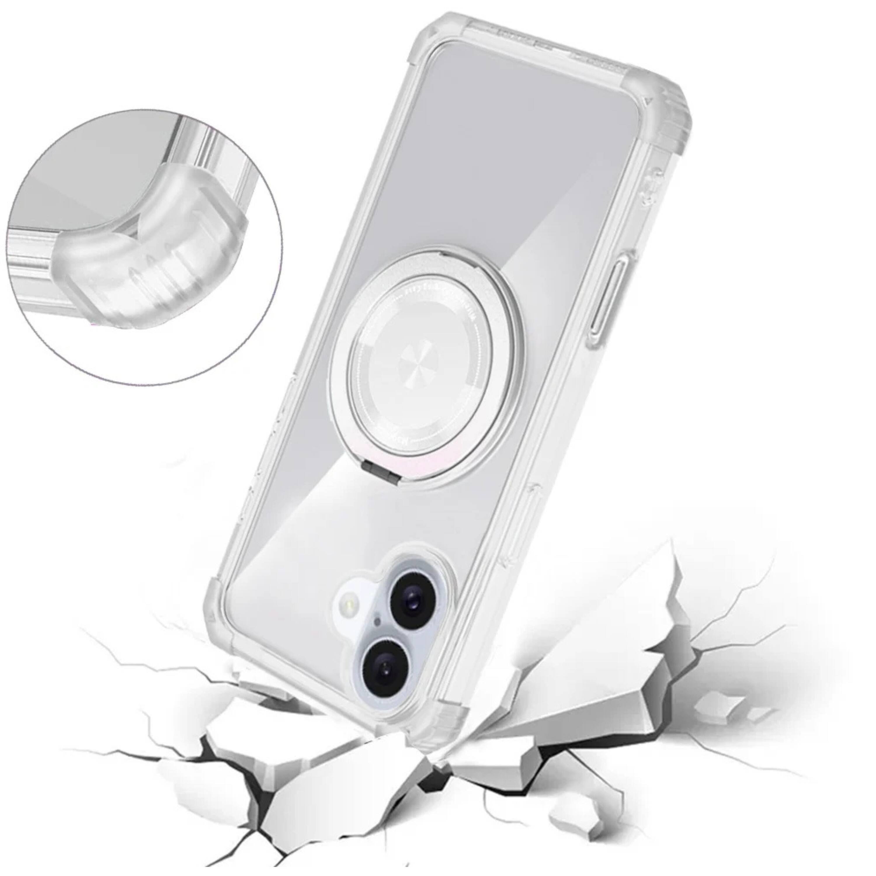 Angle. Kitcheniva - Translucent Magnetic Circle Kickstand Case With Tempered Glass For iPhone 16 6.1 Inch Light Blue - Blue.
