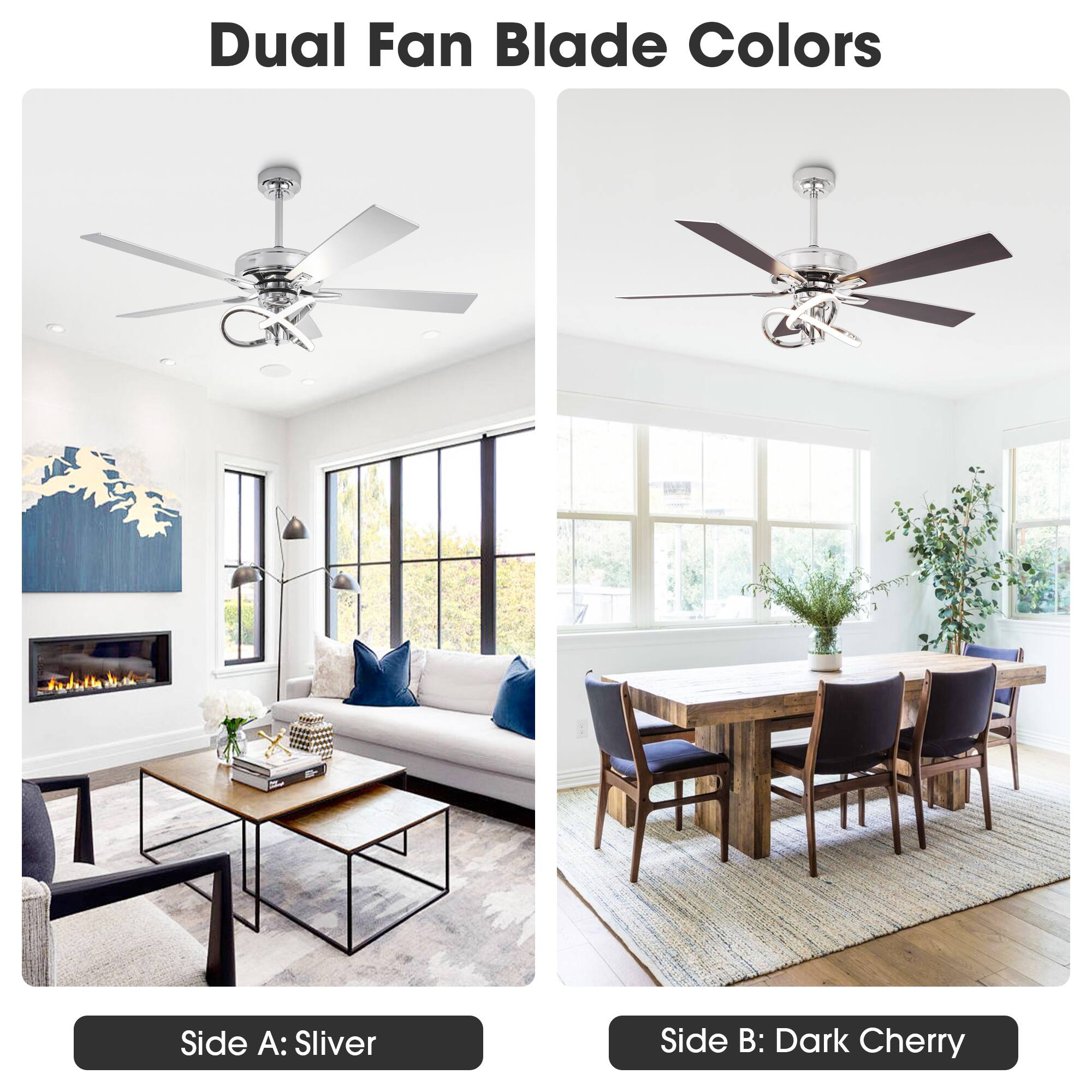 Dual Fan Blade Colors

Side A: Silver

Side B: Dark Cherry