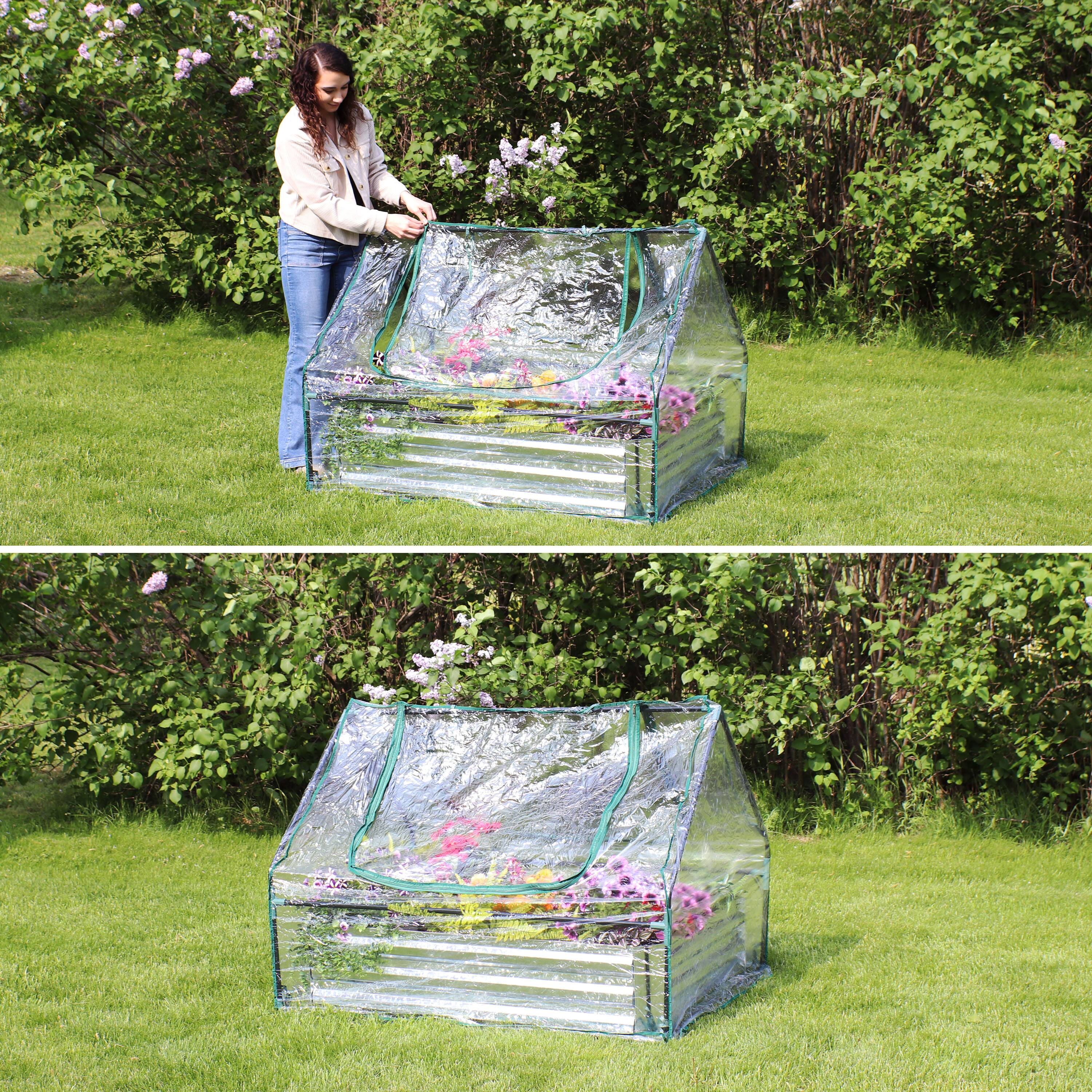 Alt View 4. Sunnydaze - Galvanized Steel Raised Bed with Greenhouse Kit - 4 ft x 3 ft - Clear.