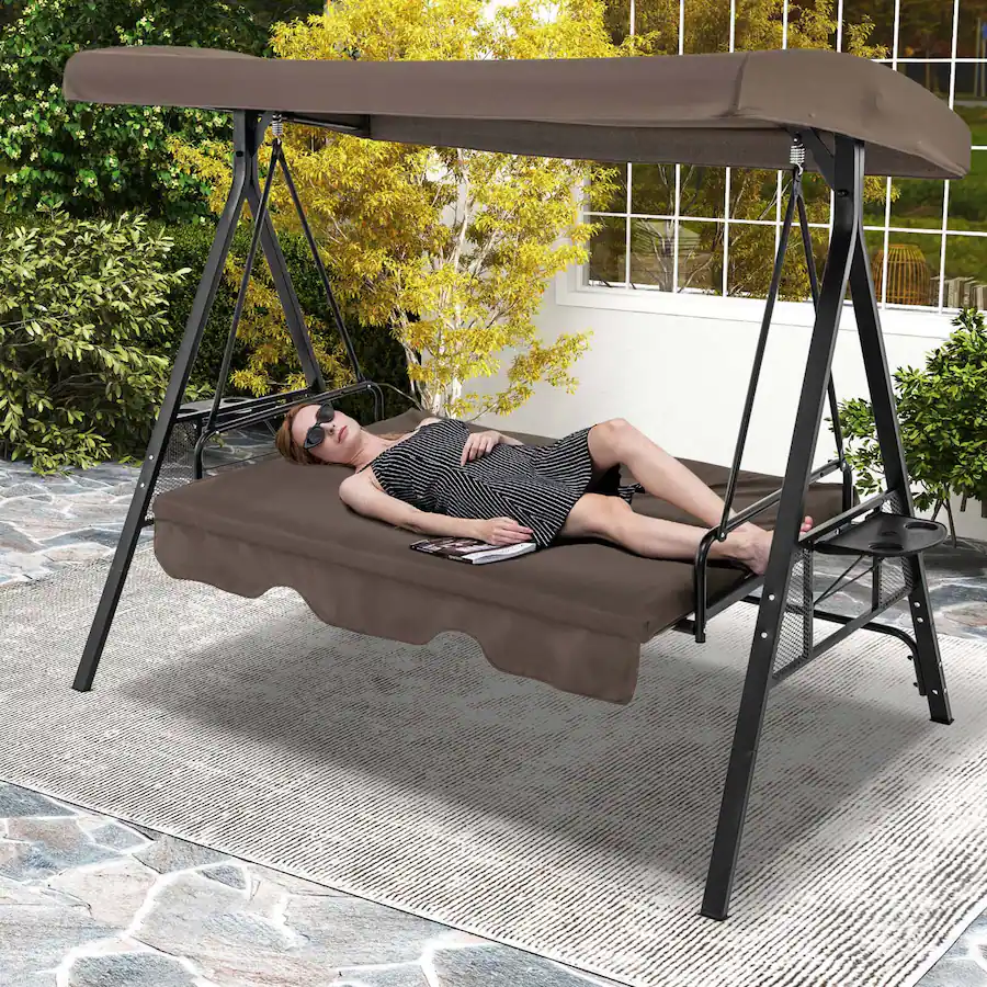 Costway Seat Patio Porch Swing with Adjustable Canopy Soft Seat