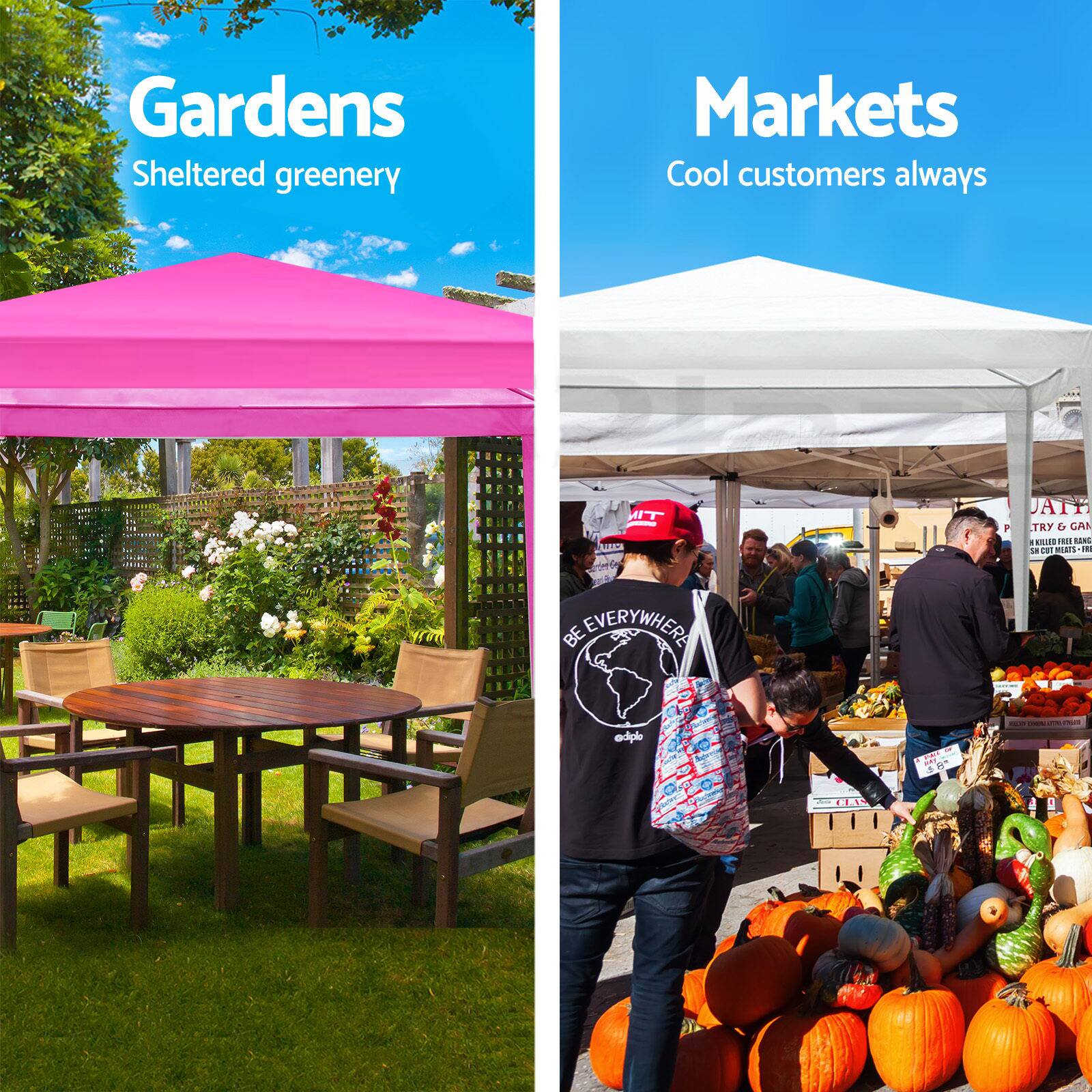 Gardens  
Sheltered greenery  

Markets  
Cool customers always  

TRY & GAN  
BE EVERYWHERE