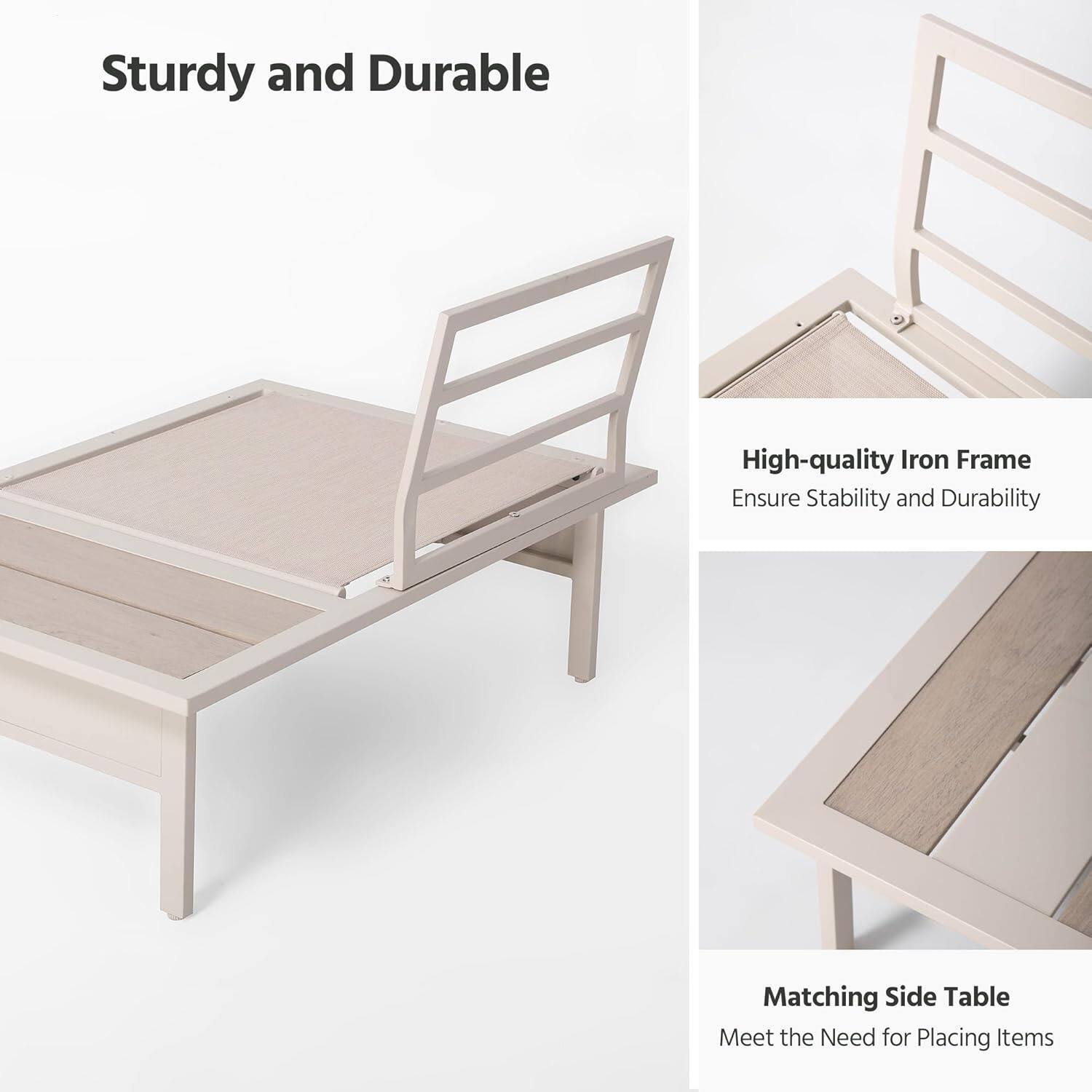 Sturdy and Durable

High-quality Iron Frame  
Ensure Stability and Durability

Matching Side Table  
Meet the Need for Placing Items