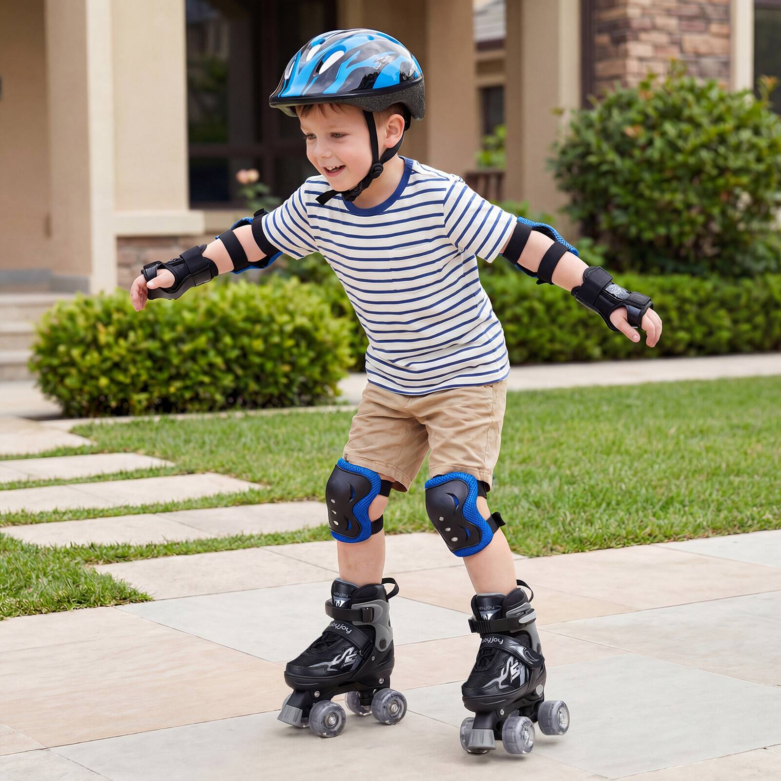 Alt View 1. Gymax - Gymax Kids Roller Skates 4 Sizes Adjustable Quad Skates w/Light-up Wheels for Ages 5-7 Black - Black.