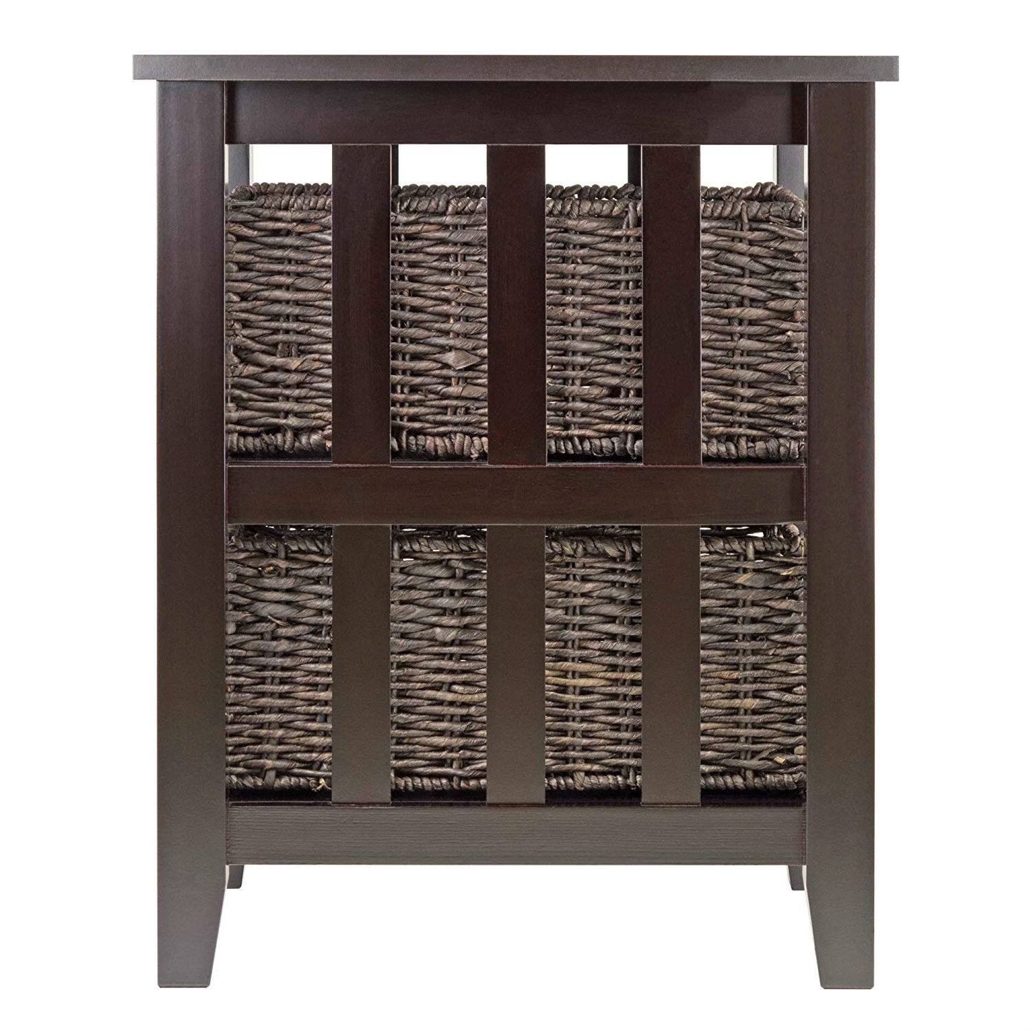 Angle. Hivvago - Espresso 3 Tier Bookcase Shelf Accent Table with 2 Small Storage Baskets - Espresso.