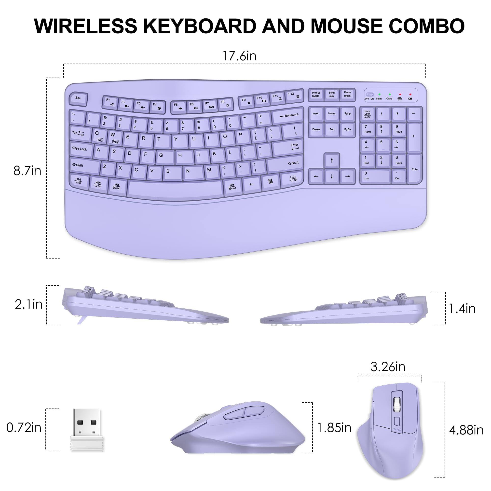 WIRELESS KEYBOARD AND MOUSE COMBO

17.6in x 8.7in

2.1in x 1.4in

3.26in x 1.85in

0.72in x 4.88in