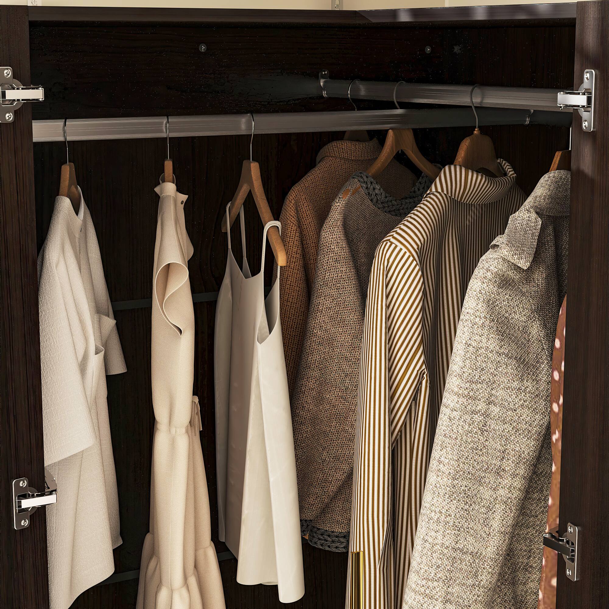 Alt View 5. FUFU&GAGA - Corner Wardrobe Closet L Shaped Armoire with Hanging Rod Shelves and Drawers Space Saving Storage for Small Bedroom - Brown.