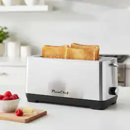 Forest'nSky - 4-Slice Wide Slot Toaster - 1500W, 6 Settings, Bagel/Defrost/Reheat, Removable Tray, Stainless - Silver