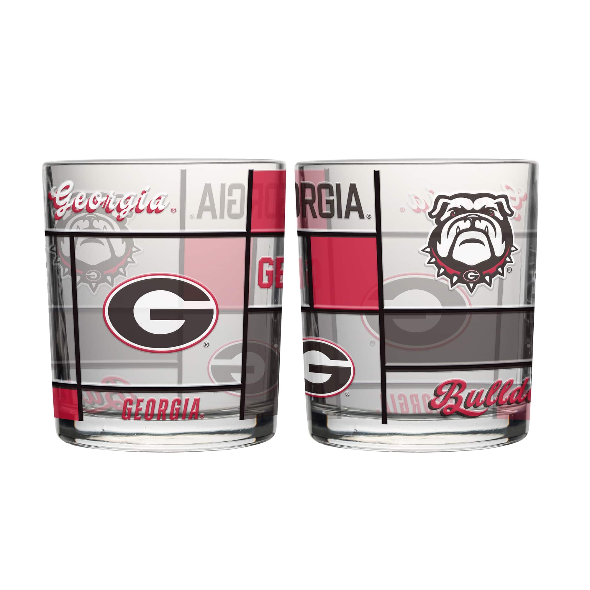 Logo Brands - Georgia Bulldogs 12oz. Quilted Stained Two-Pack Rocks Glass Set - Multicolor