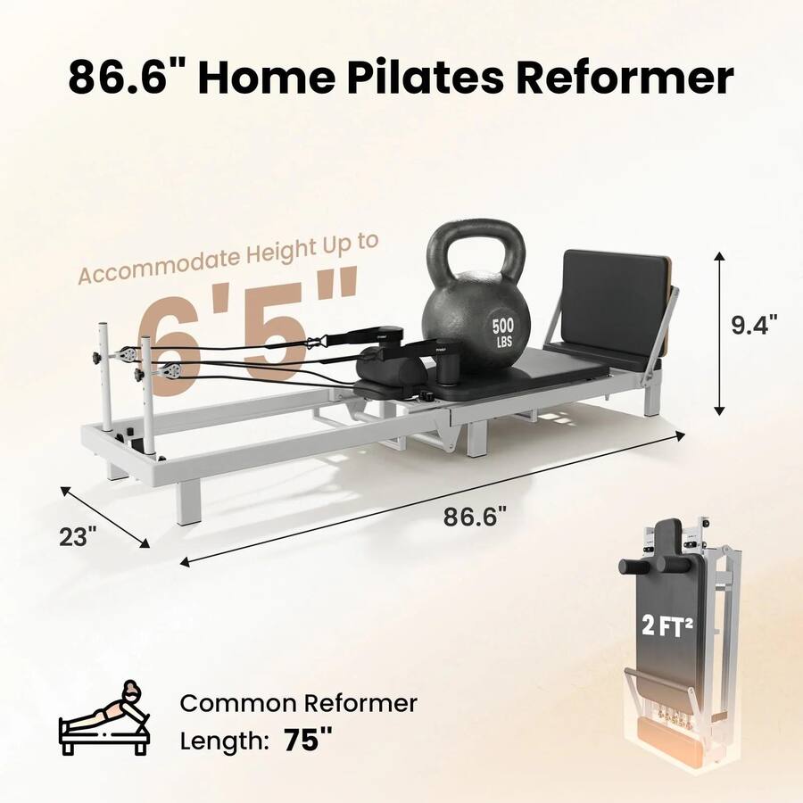 Pilates Machine Collapsable Syedee 86.6”Foldable Pilates Equipment, Pilates Reformer Machine ...