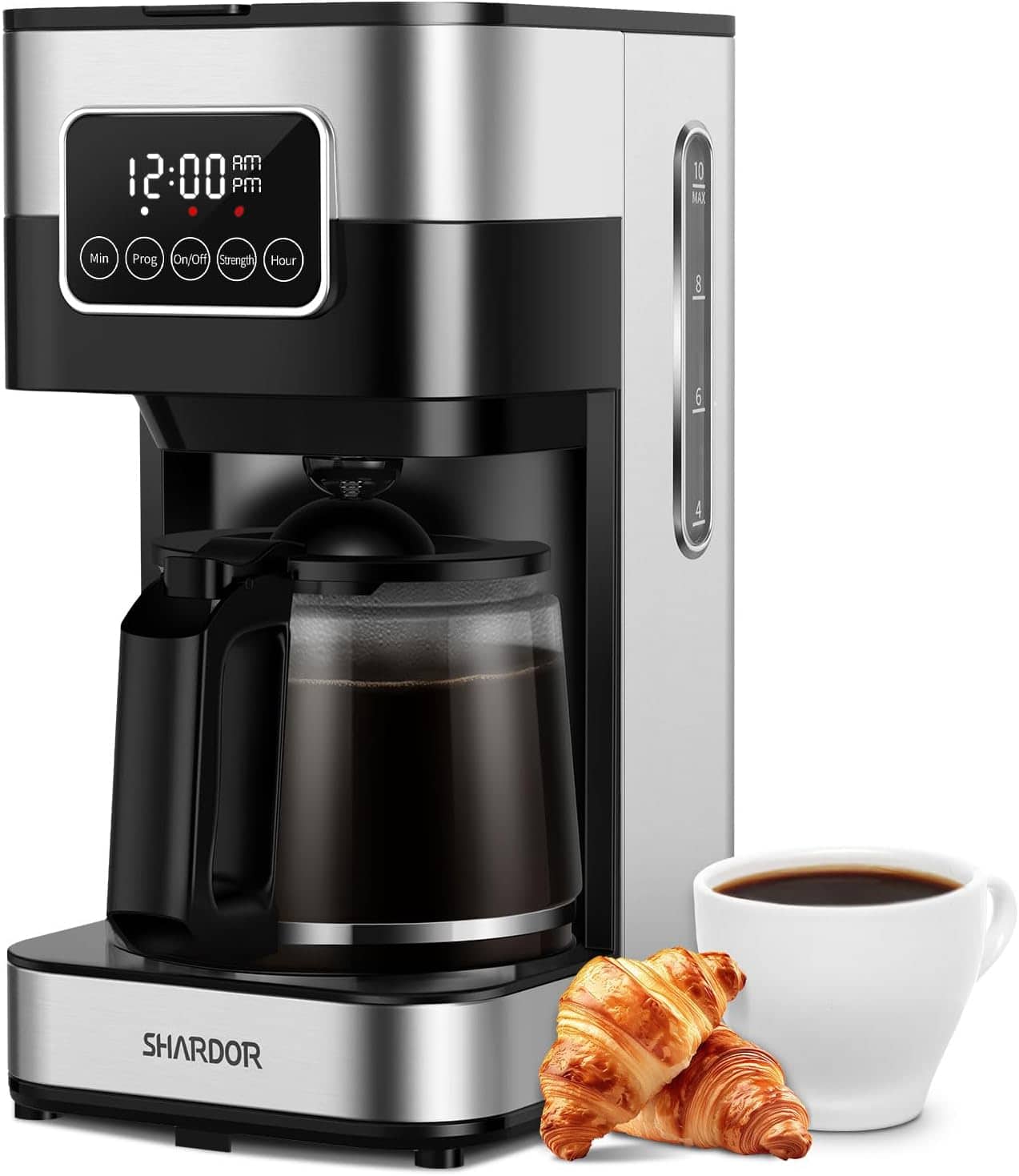 Shardor - 10-Cup Programmable Coffee Maker for Home and Office, Auto Shut Off - Silver