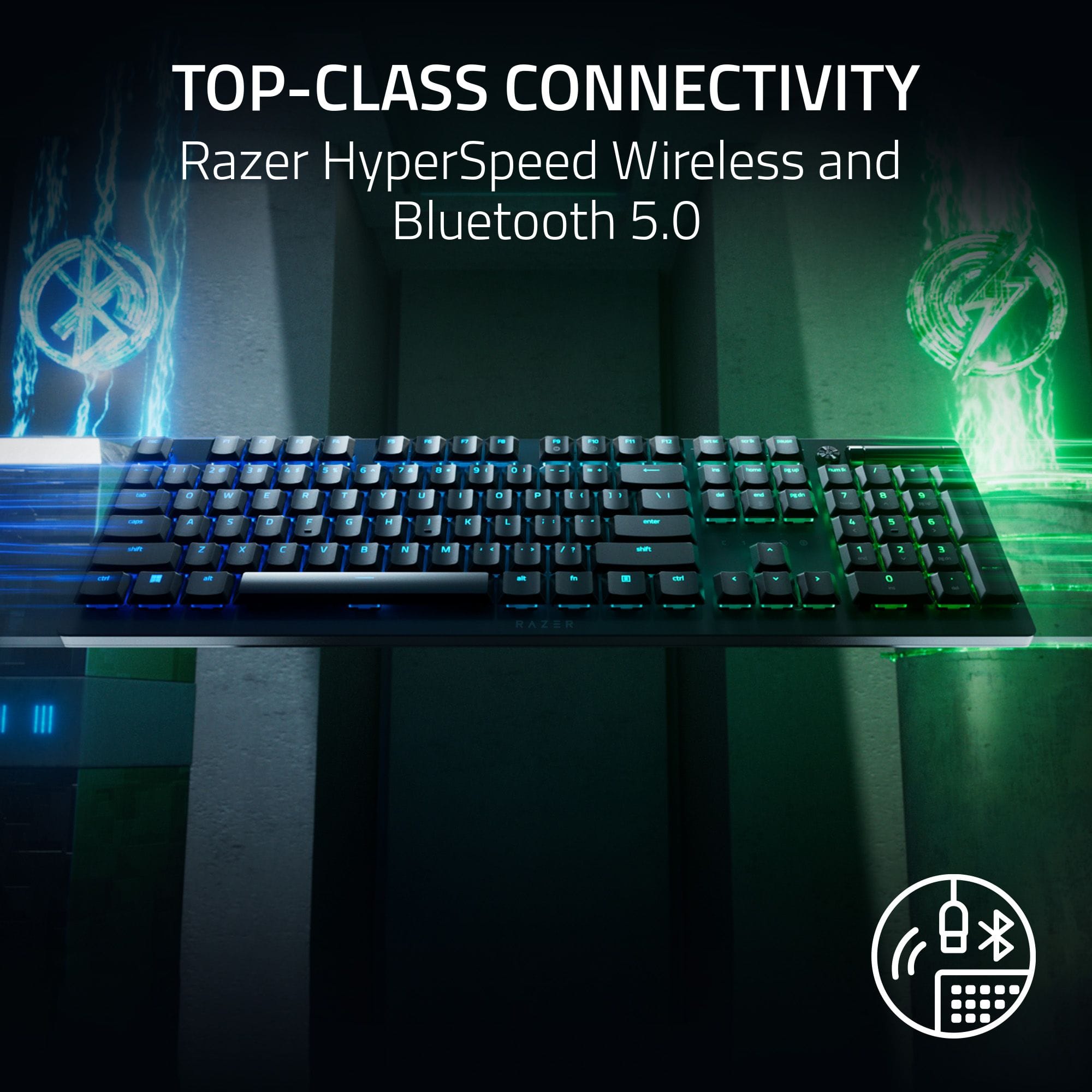 Top-Class Connectivity: Razer HyperSpeed Wireless and Bluetooth 5.0.