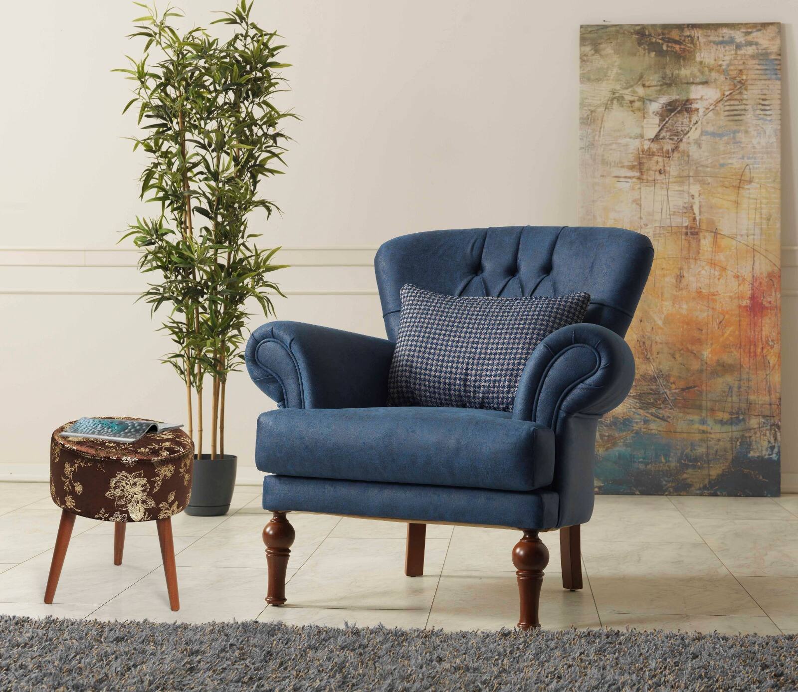 Left. Tiramisubest - Elegant 3-Leg Wood Ottoman with Cushioned Top - Brown - Brown.