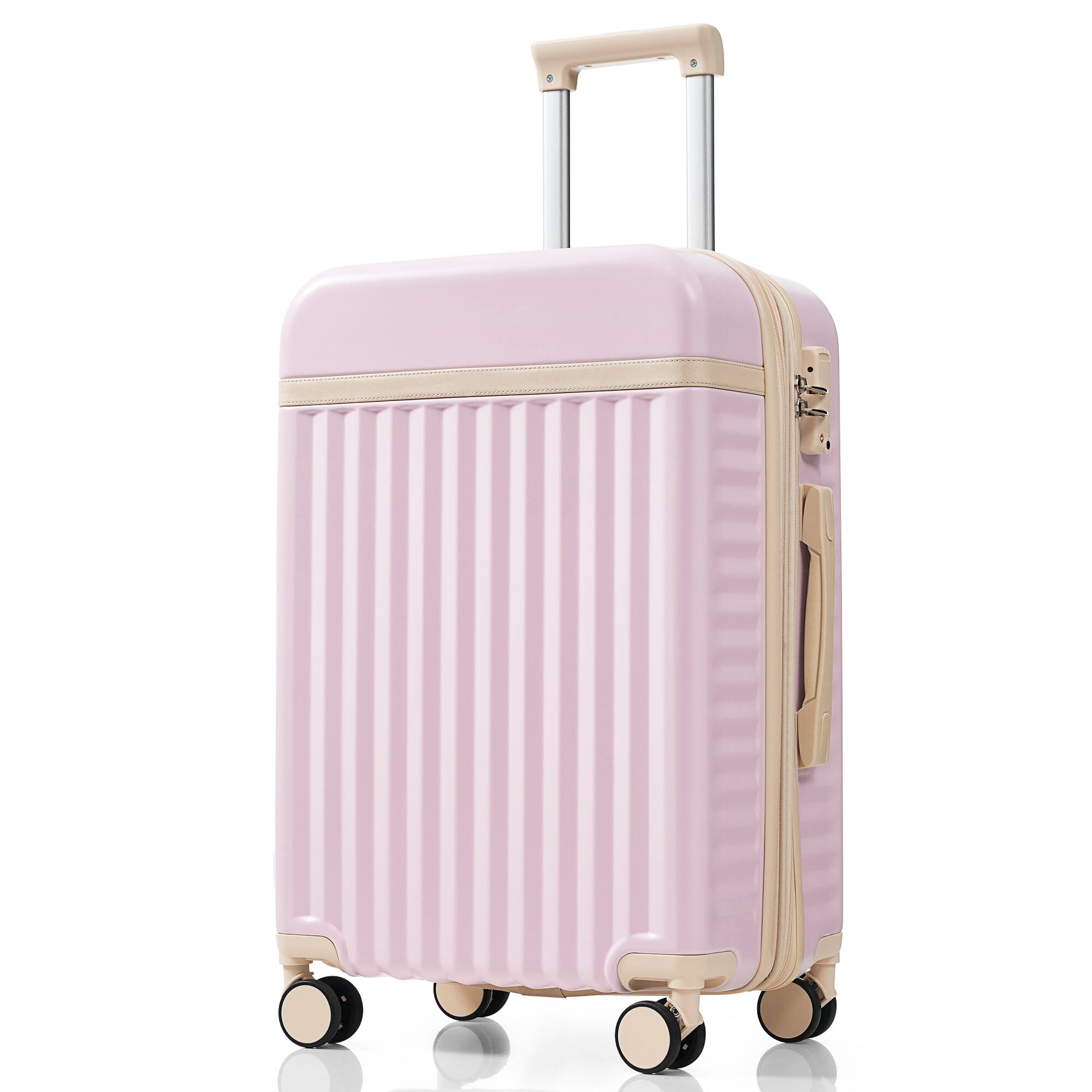 Alt View 1. Ecooso - 3-Piece ABS Hard Shell Luggage Set with USB Port, Front-Open 20" Carry-On, Spinner Wheels, TSA Lock - Pink.