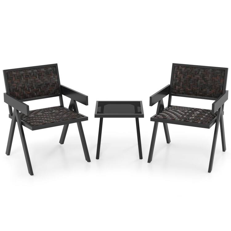 Alt View 2. Mondawe - 3 Piece Patio Wicker Bistro Set with Quick Dry Foam Cushions and Glass Table for Small Space - Black.
