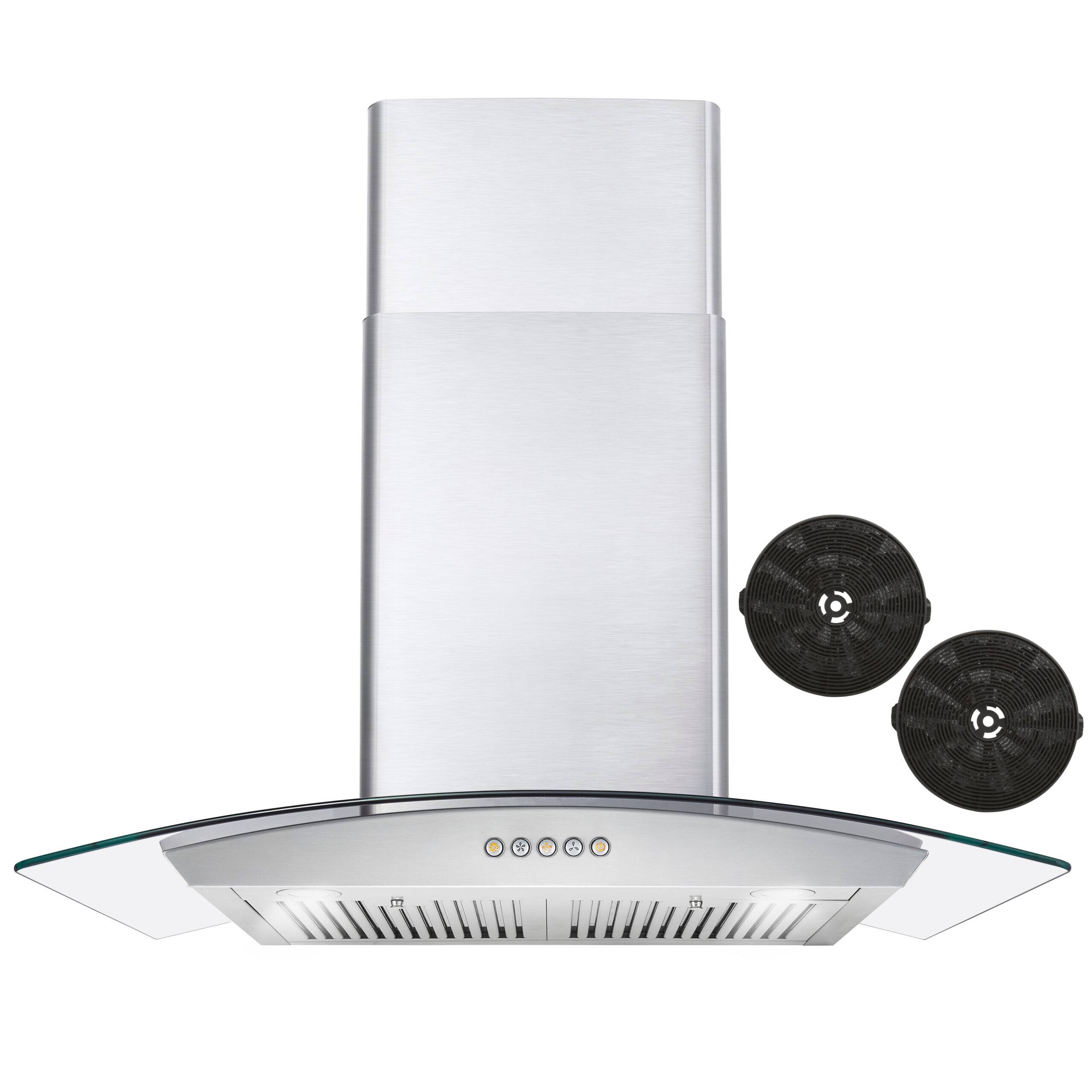 Front. COSMO - 30 in. Vista Collection 380 CFM Ductless Wall Mount Range Hood, Button Controls, LED Lights - Stainless Steel.