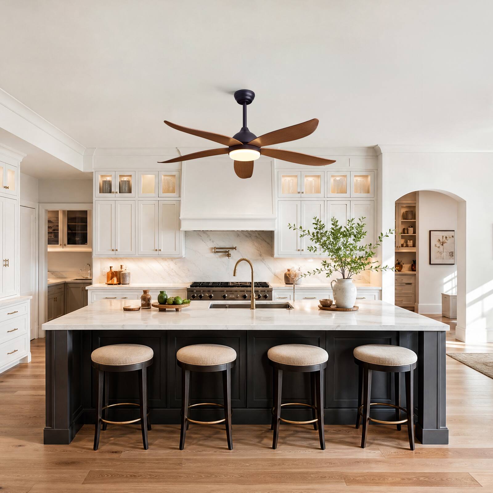 Siljoy 52 inch Modern Farmhouse Ceiling Fan 5 Wood Tone ABS Blades with ...