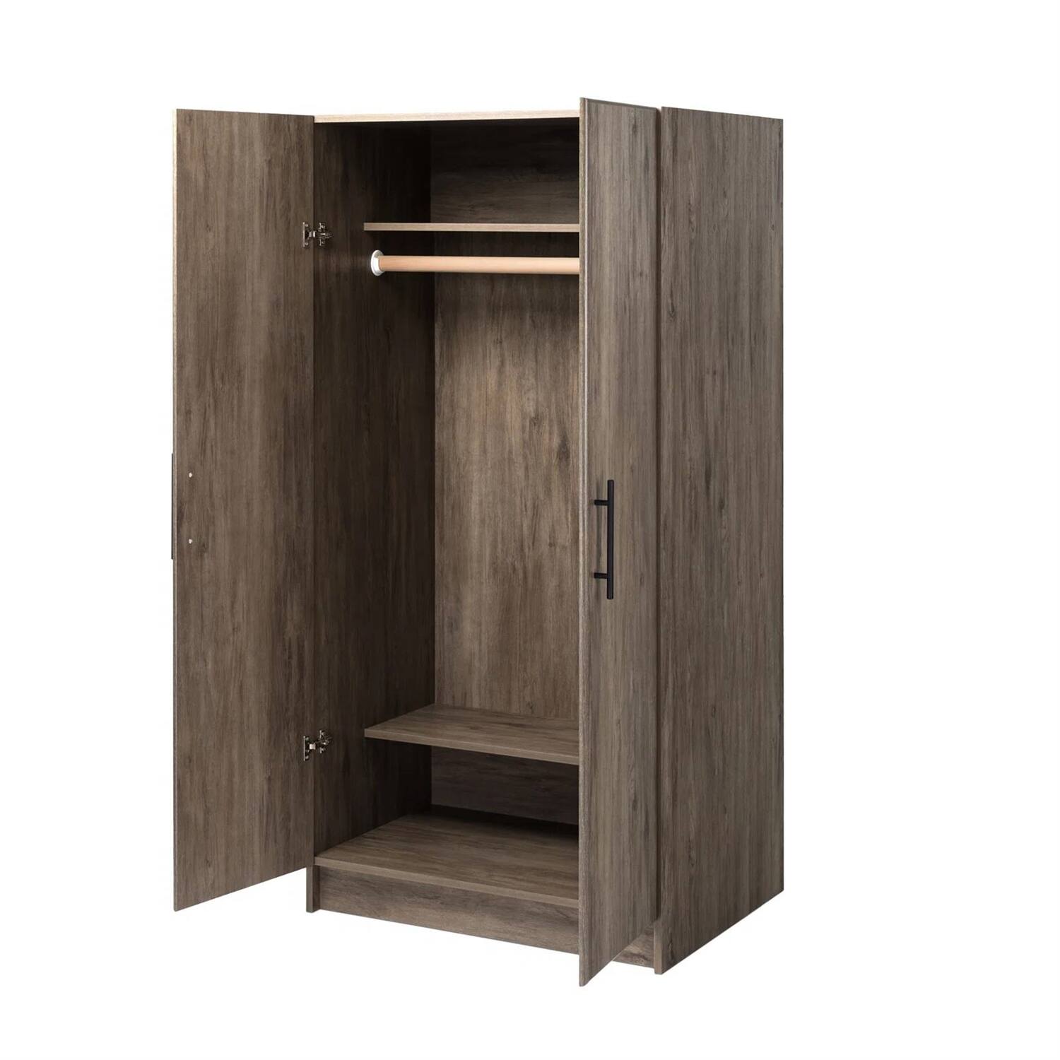 Left. Hivvago - Bedroom Armoire Wardrobe Cabinet with Hanging Rail in Grey Brown Wood Finish - Grey , Brown.