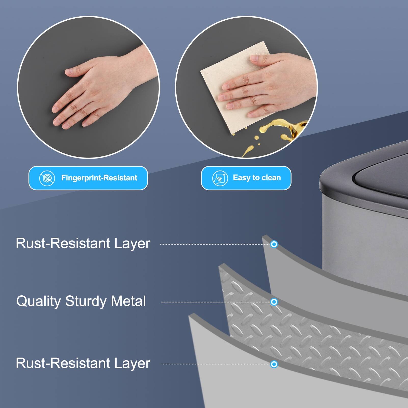 - Fingerprint-Resistant
- Easy to clean
- Rust-Resistant Layer
- Quality Sturdy Metal
- Rust-Resistant Layer