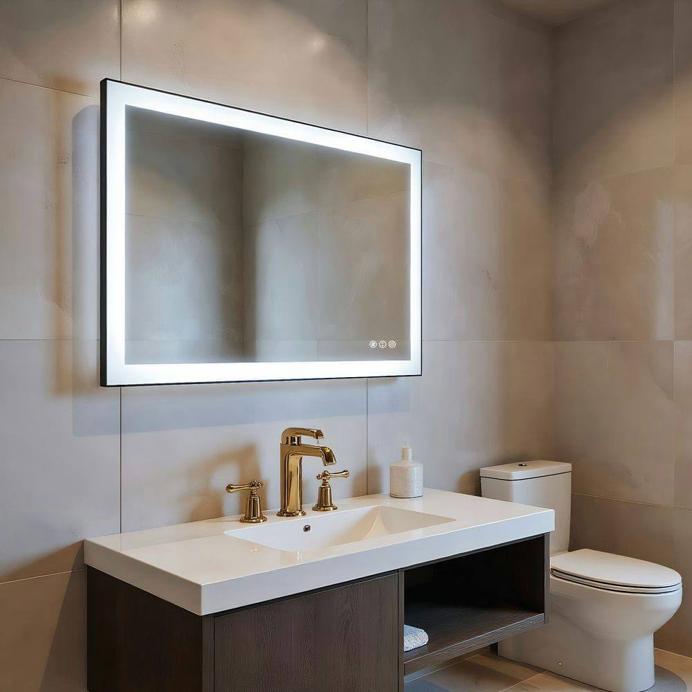 Alt View 7. Kadyn - 48x32 Inch Extra Wide Rectangle LED Bathroom Mirror with Black Frame - Black.