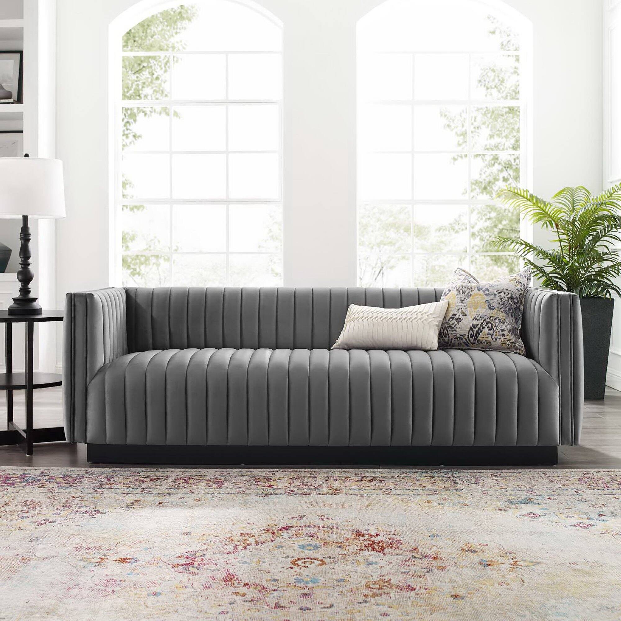 Alt View 5. Modway - Conjure Channel Tufted Velvet Sofa by Modway - Gray.