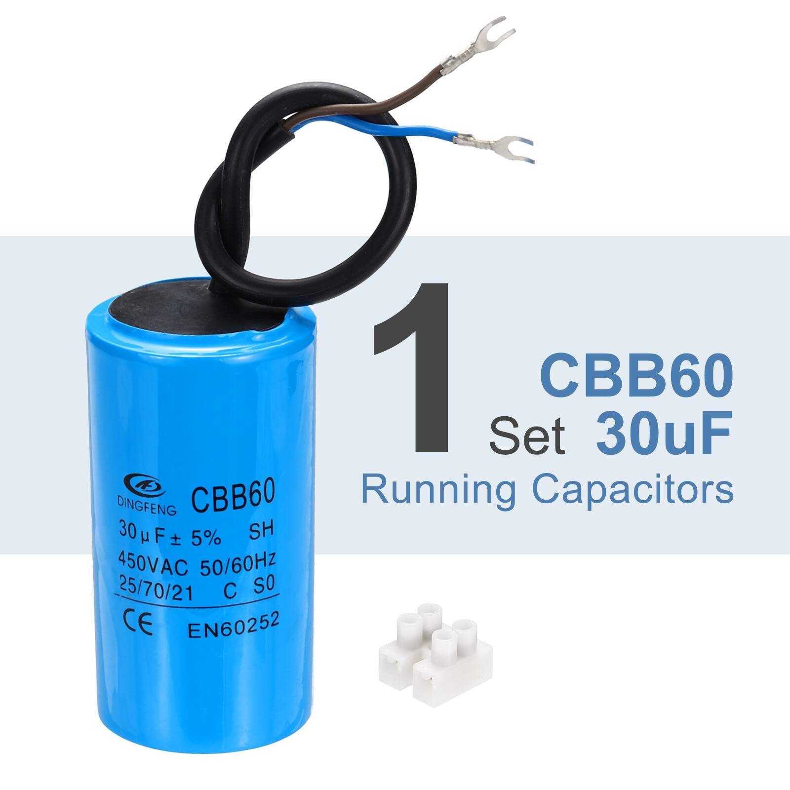 DINGFENG CBB60 30uF ±5% SH 450VAC 50/60Hz 25/70/21 C SO CE EN60252 1 Set CBB60 30uF Running Capacitors