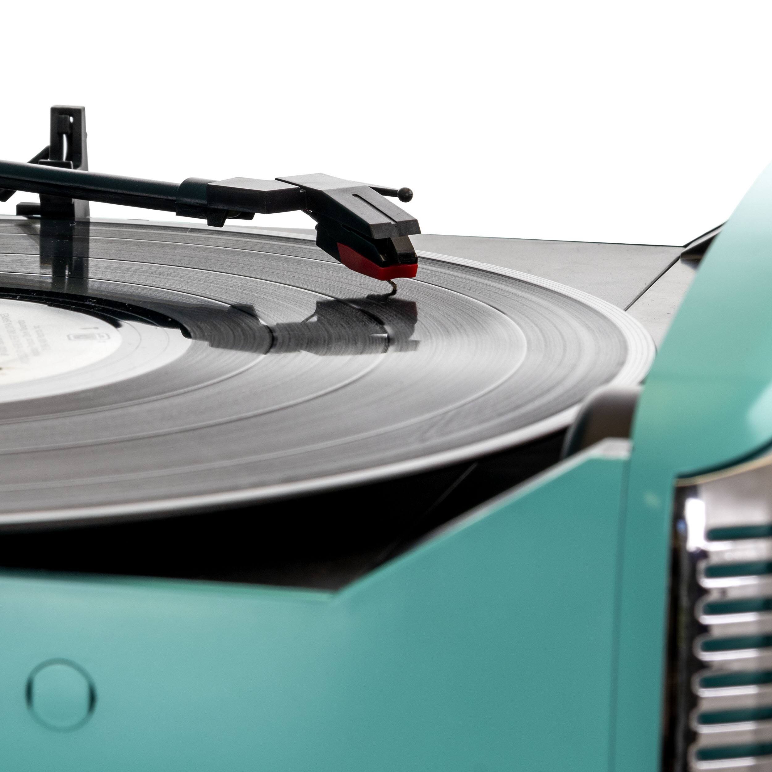 Left. Trexonic - Trexonic Retro Wireless Bluetooth, Record and CD Player in Turquoise - Black.