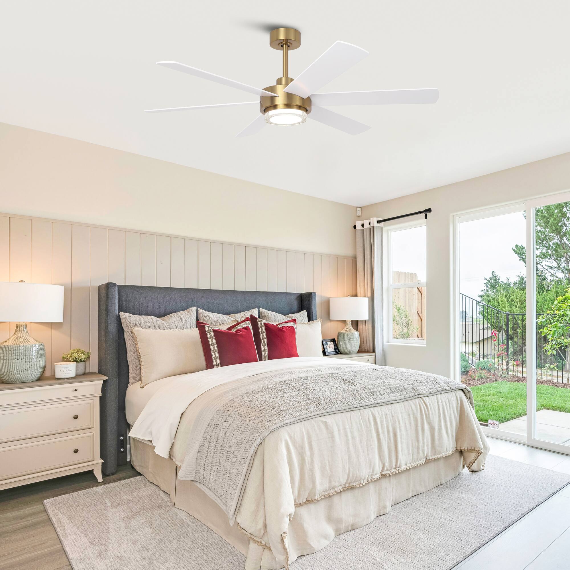 Alt View 2. Parrot Uncle - 54" Modern Gold Dimmable LED 6-Speed Reversible Ceiling Fan with Lights and Remote Control - Gold.