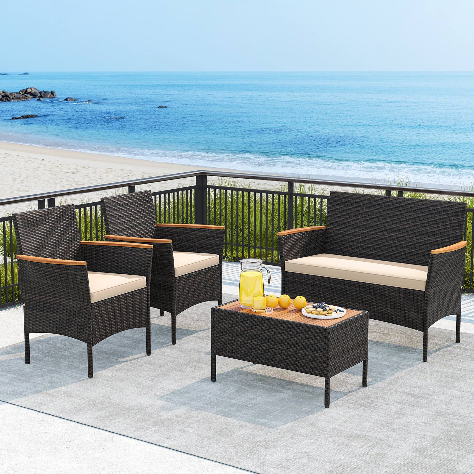 Alt View 4. Gymax - Gymax 8 Piece Outdoor Patio Rattan Furniture Set Rattan Conversation Set w/ Chairs & Loveseat - Mix Brown.