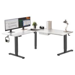 Mount-It! - XL Electric Height Adjustable Corner Standing Desk with Dual Motor and Memory Presets, Black Frame and Tabletop - White