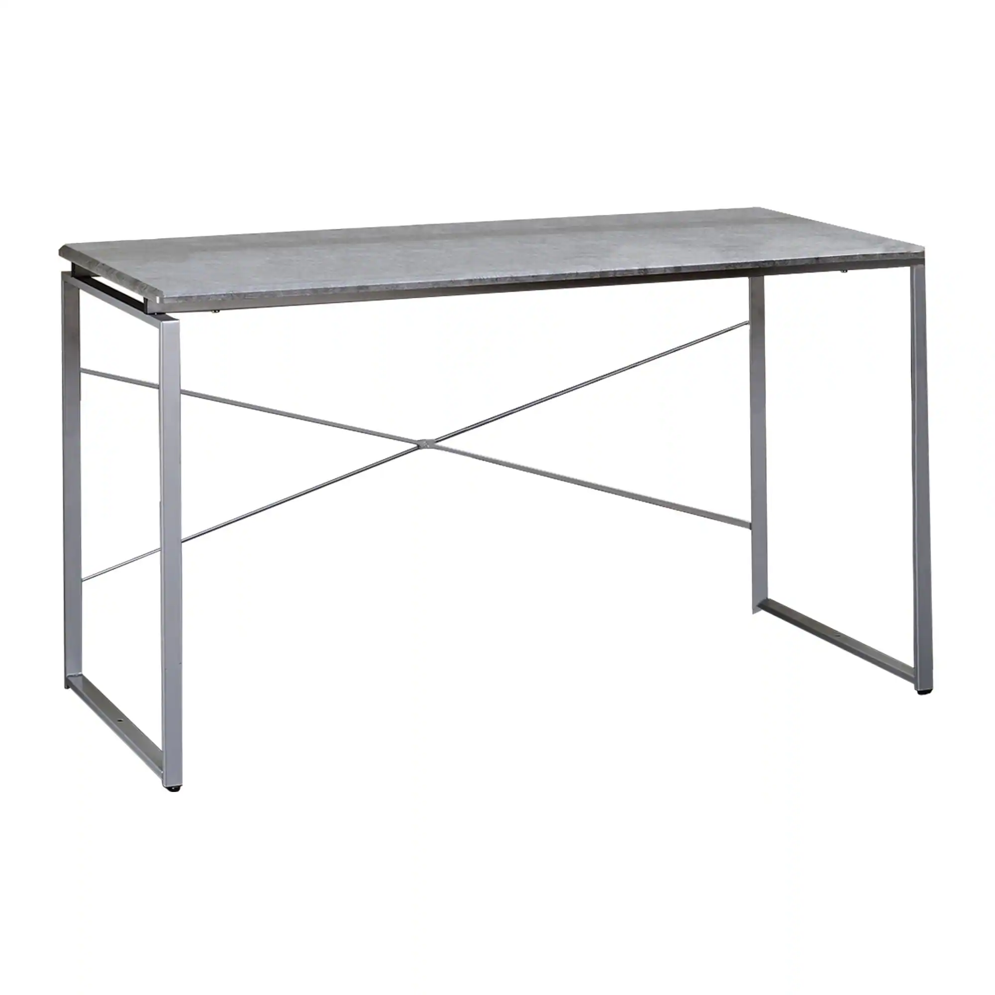 Front. Manhattan Lane - Sled Base Rectangular Table with X shape Back and Wood Top - Gray and Silver.