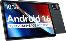 FEONAL - Android 16 Tablet 10.1 Inch 2026 Latest Upgraded, Helio G80 Octa-Core with Gemini AI, 12GB RAM 64GB ROM 1TB Expandable - Gray