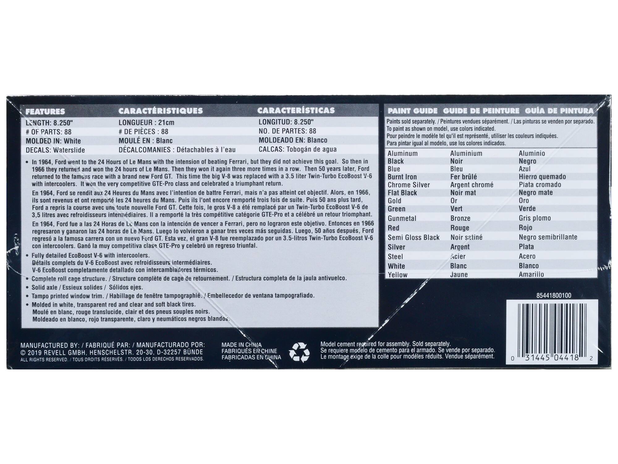 **FEATURES**

- **LENGTH:** 8.250"
- **# OF PARTS:** 88
- **MOLDED IN:** White
- **DECALS:** Waterslide

**CARACHTÉRISTIQUES**

- **LONGUEUR:** 21cm
- **# DE PIÈCES:** 88
- **MOULÉ EN:** Blanc
- **DÉCALCOMANIES:** Détachables à l'eau

**CARACTERÍSTICAS**

- **LONGITUD:** 8.250"
- **NO. DE PARTES:** 88
- **MOLDEADO EN:** Blanco
- **DECALCOMANIAS:** Tobogán de agua

**PAINT GUIDE / GUIDE DE PEINTURE / GUÍA DE PINTURA**

- **Paints sold separately. / Peintures vendues séparément. / Las pinturas se venden por separado.**
- **To paint as shown on model, use colors indicated. / Pour peindre comme sur le modèle, utilisez les couleurs indiquées. / Para pintar como en el modelo, use los colores indicados.**

