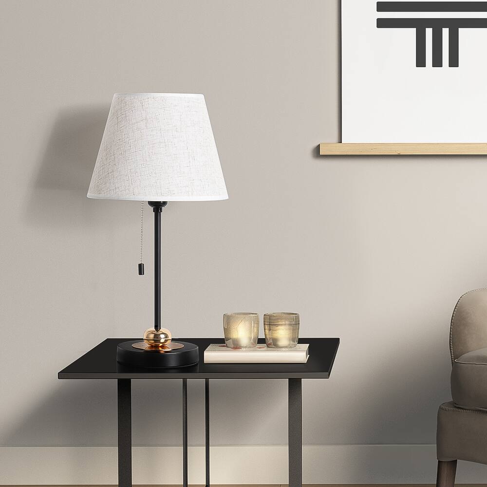 Alt View 1. Oumilen - Set of 2 Modern Table Lamps – Linen Shade with Pull Chain, Black & Gold Accent for Bedroom, Living Room.