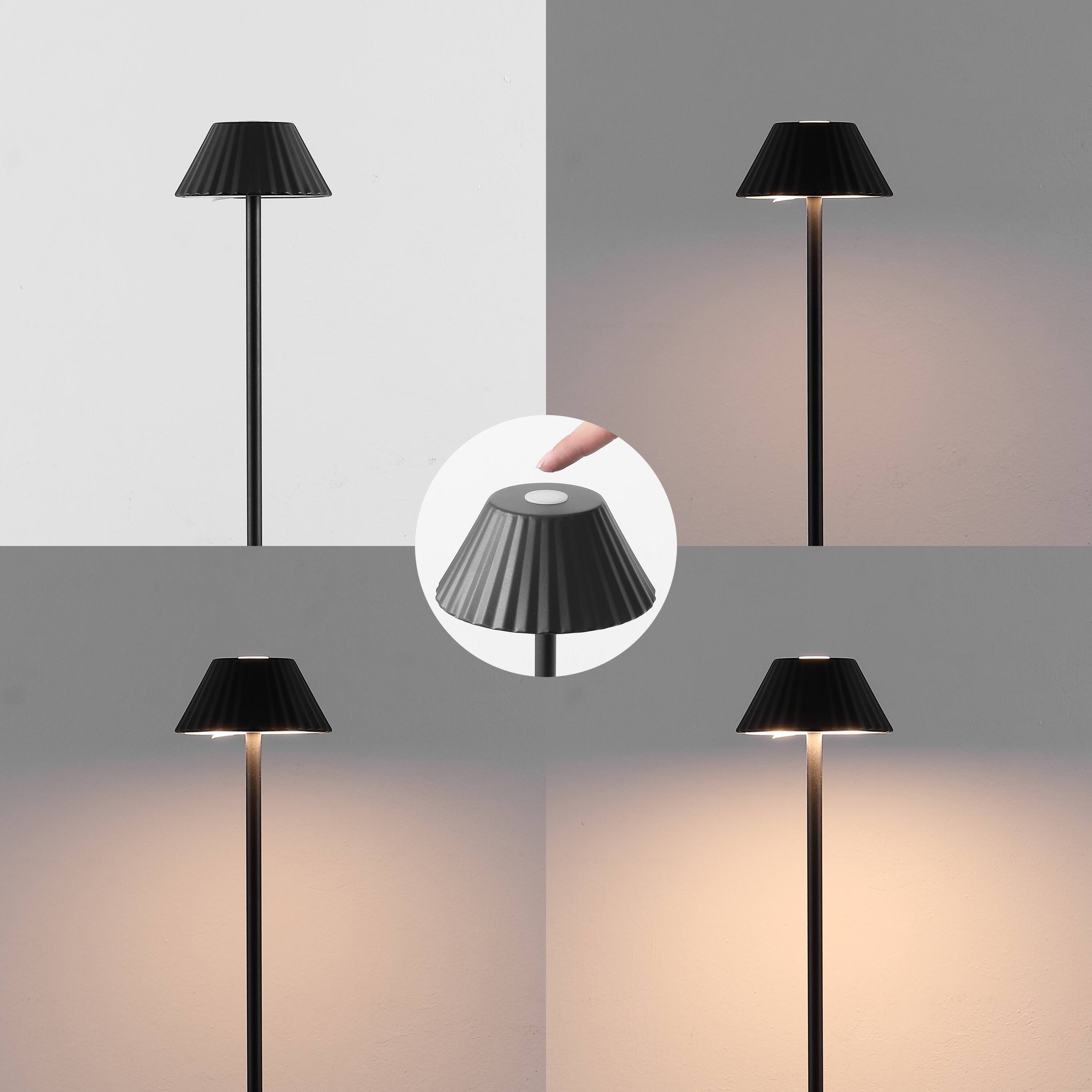 Alt View 5. Jonathan Y - Mallory 44" Modern Indoor/Outdoor Iron Pleated Shade Rechargeable/Cordless Dimmable Integrated LED Floor Lamp, Black - Black.