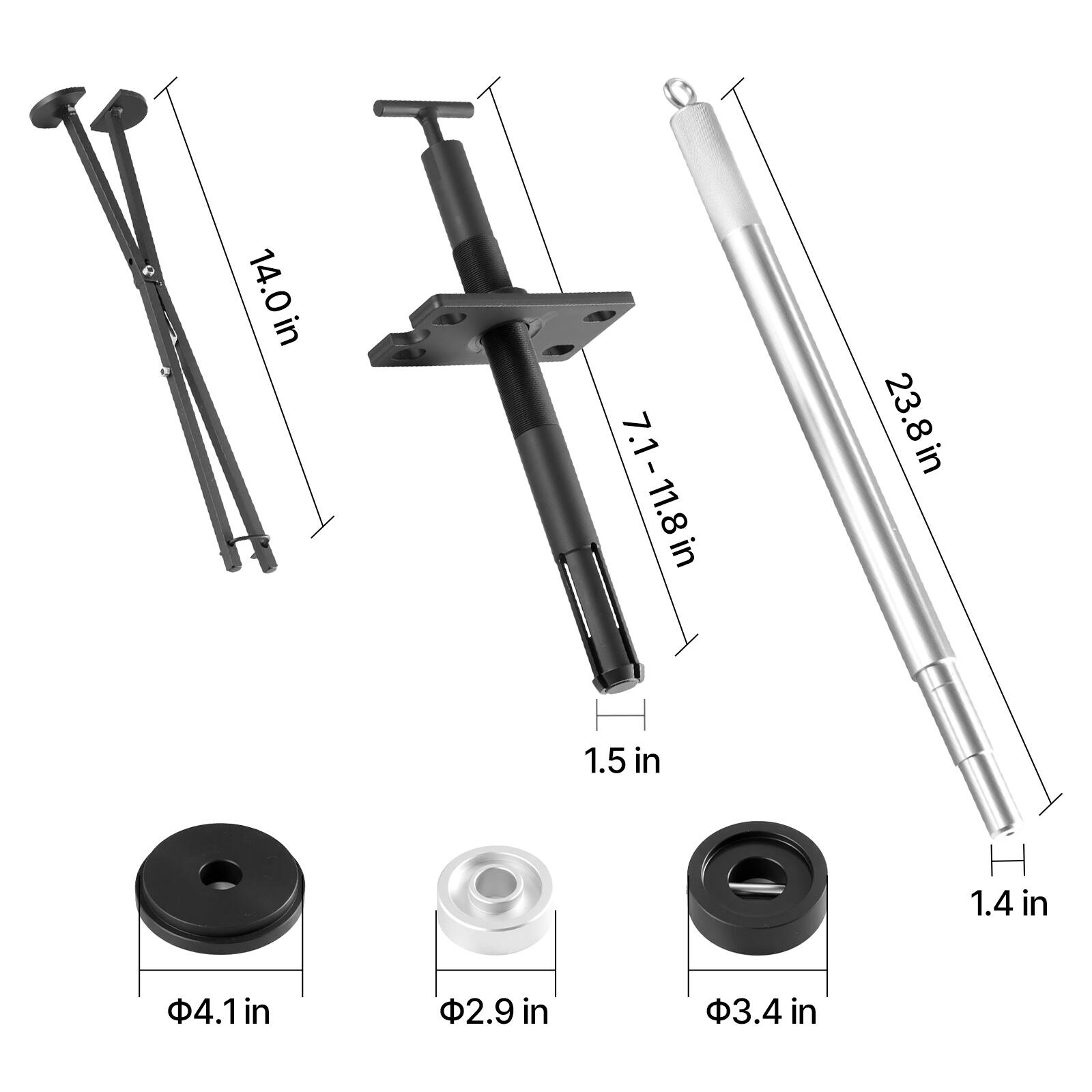 14.0 in  
7.1-11.8 in  
23.8 in  
1.5 in  
1.4 in  
4.1 in  
2.9 in  
3.4 in