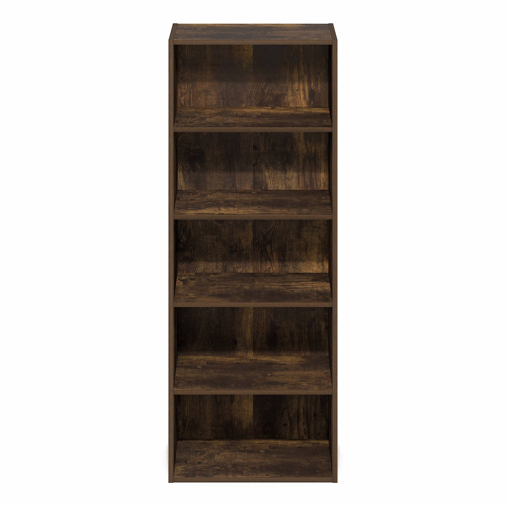 Alt View 5. Furinno - Basic 5-Tier Open Shelf Bookcase, Bookshelf, Storage Organizer, 11 x 17 x 44 - Amber Pine.