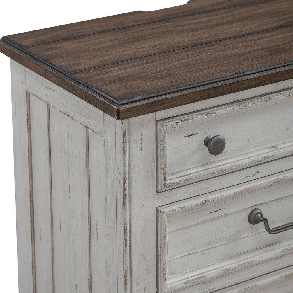 Alt View 4. Liberty Furniture Industries - 3 Drawer Nightstand with AC USB Charging Station Cottage - Riverstone White & Tobacco.