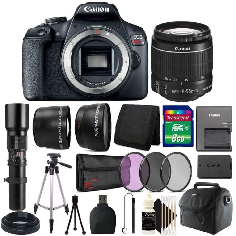 Canon - EOS Rebel T7 DSLR Camera + 18-55mm + 500mm Lens Accessory Kit