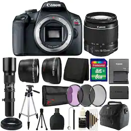 Canon - EOS Rebel T7 DSLR Camera + 18-55mm + 500mm Lens Accessory Kit