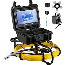 VEVOR - Sewer Camera, 150 ft Pipeline Inspection Camera with 9-inch Screen, Waterproof IP68 Borescope Camera with 12 Adjustable - Yellow;Black