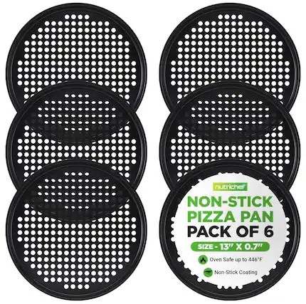 nutrichef NON-STICK PIZZA PAN PACK OF 6
SIZE - 13" X 0.7"
Oven Safe up to 446°F
Non-Stick Coating