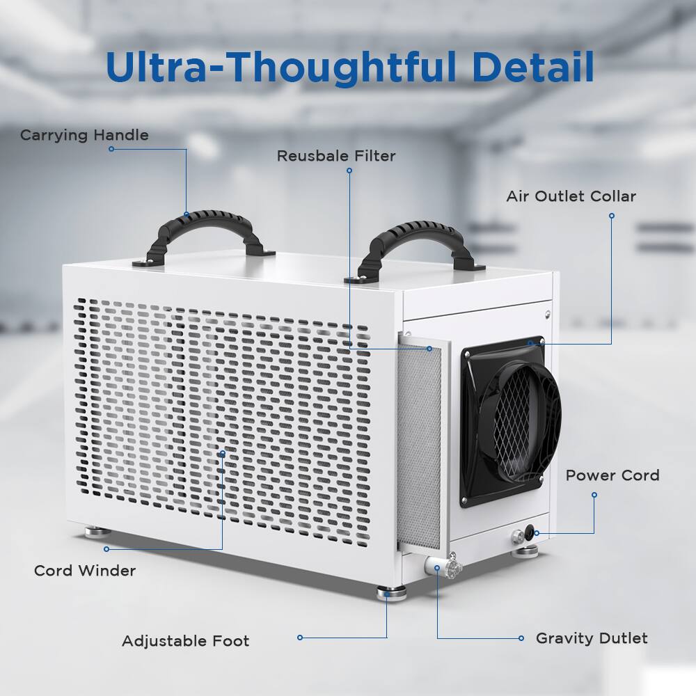 Ultra-Thoughtful Detail

- Carrying Handle
- Reusable Filter
- Air Outlet Collar
- Power Cord
- Cord Winder
- Adjustable Foot
- Gravity Ductlet