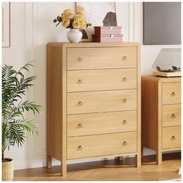 GARVEE - 5 Drawer Dresser, Modern Closet Dressers Chest of Drawers, Wood Storage Dresser Chest - Natural