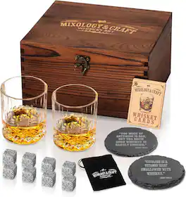Zulay Kitchen - Whiskey Stones Gift Set by Mixology & Craft - Brown