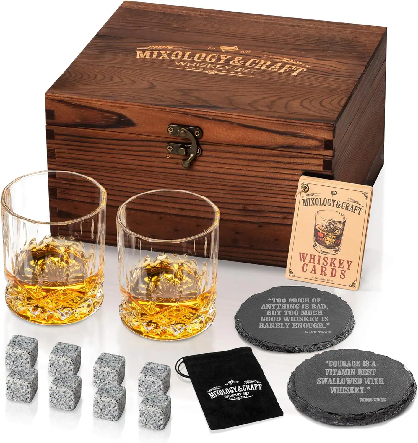 MIXOLOGY & CRAFT
WHISKEY SET
MIXOLOGY & CRAFT
WHISKEY CARDS
"TOO MUCH OF ANYTHING IS BAD, BUT TOO MUCH GOOD WHISKEY IS BARELY ENOUGH."
MARK TWAIN
"COURAGE IS A VITAMIN BEST SWALLOWED WITH WHISKEY."
JAMA EINSTEIN