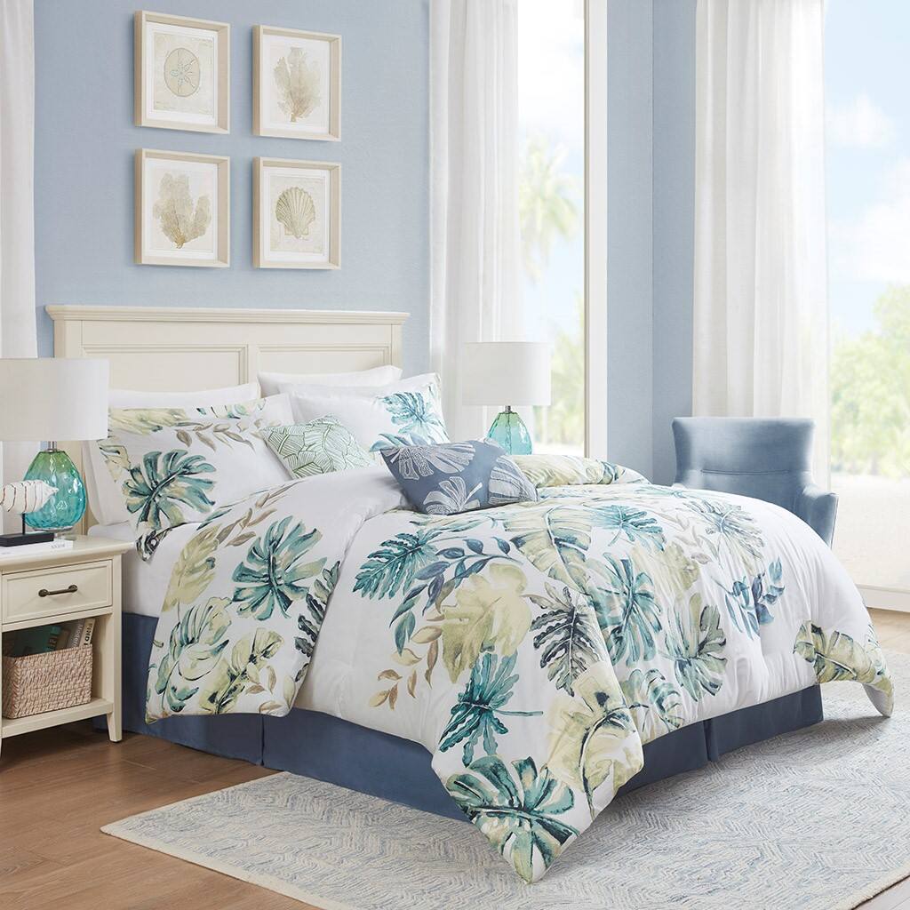 Alt View 4. Gracie Mills - Gracie Mills Cordell Tropical Paradise Cotton 6-Piece Comforter Set - White/Blue.