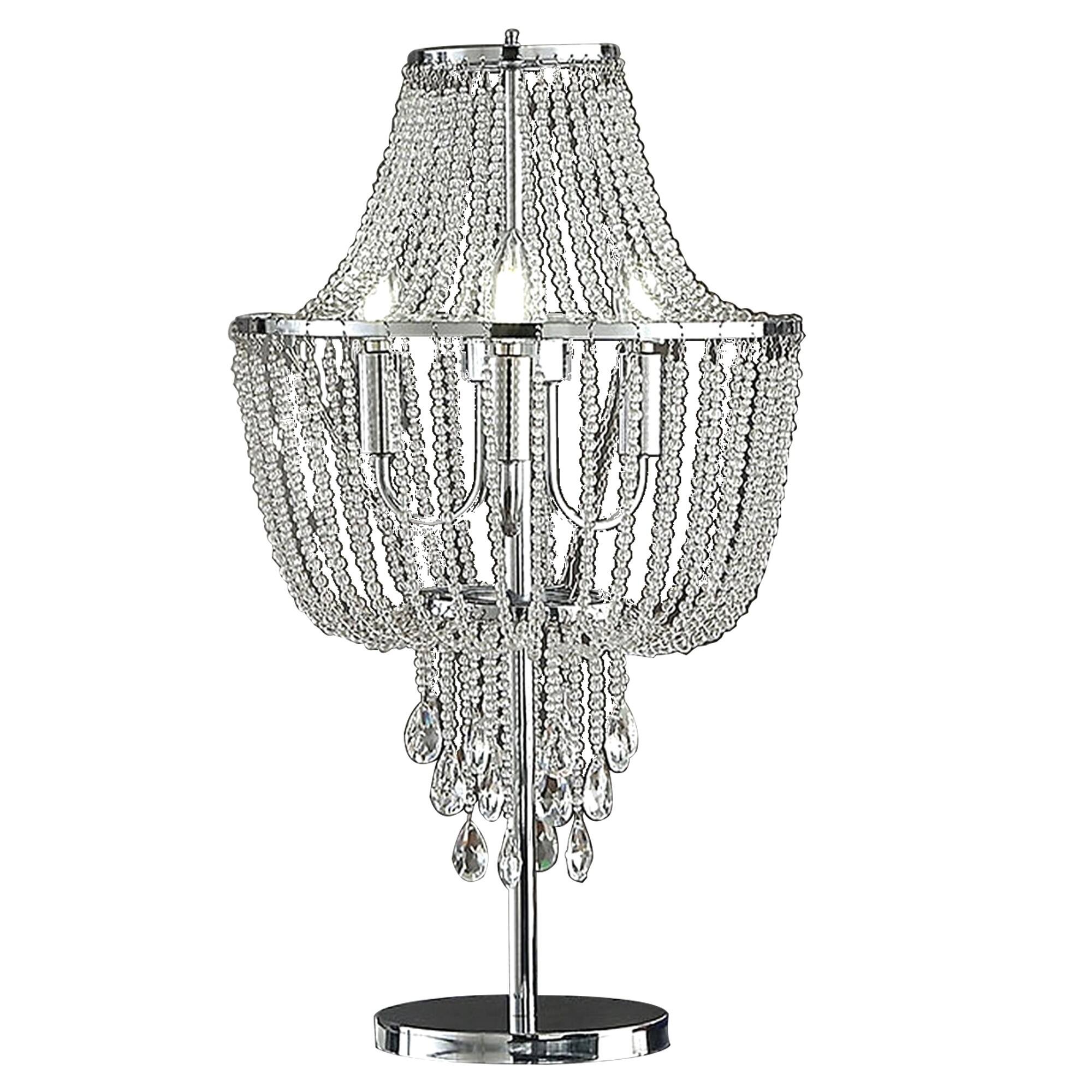 Front. Manhattan Lane - Cara 27 Inch Table Lamp, Hanging Drop Design, Crystal and Metal, Chrome - Chrome.
