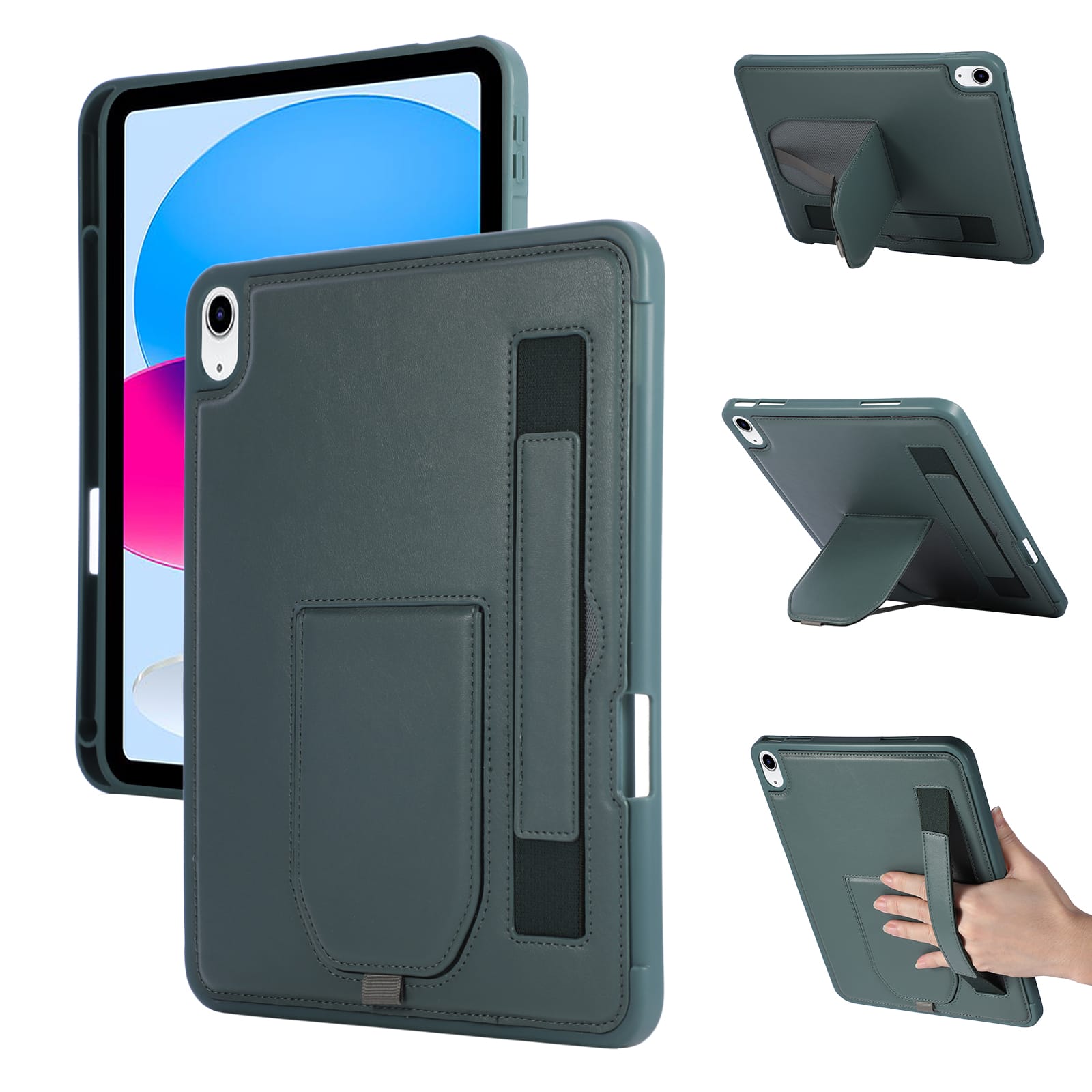 "Dteck - Shockproof Case for Apple iPad (A16) 11"" 2025 with Hand Strap and Foldable Kickstand, PU Leather TPU Protective Cover - Darkgreen" price history on PriceWatchPro